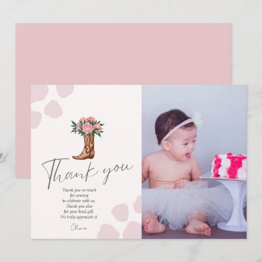 Elk jaar westerne cowgirl foto van roze verjaardag bedankkaart (Voorkant / Achterkant)