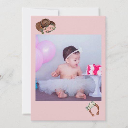 Elk jaar westerne cowgirl foto verjaardag kaart (Achterkant)