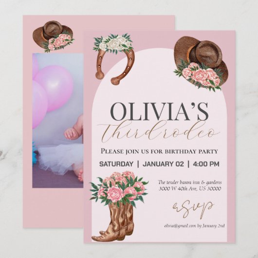 Elk jaar westerne cowgirl foto verjaardag kaart (Voorkant / Achterkant)