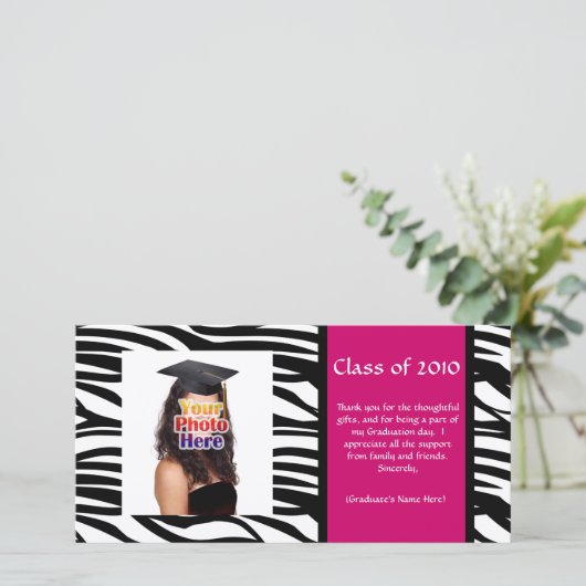 Elk jaar ~ Zebra Afstuderen Hartelijk dank/aankond Bedankkaart (Staand voorkant)