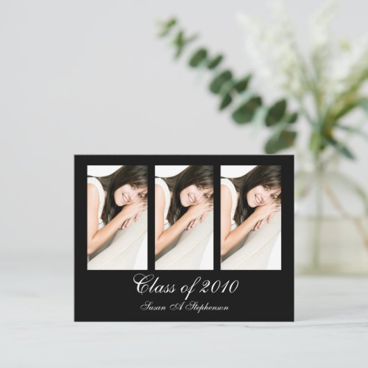 Elk jaar ~ Zwart Afstuderen Briefkaart, 3 foto's Uitnodiging Briefkaart (Staand voorkant)