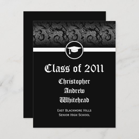 Elk jaar ~ Zwart-wit Damask Afstuderen Kaart (Voorkant / Achterkant)