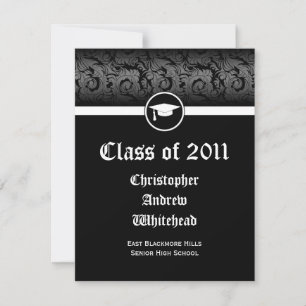 Elk jaar ~ Zwart-wit Damask Afstuderen Kaart