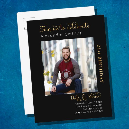 Elk jaar zwarte goudfoto van elke dag uitnodiging briefkaart