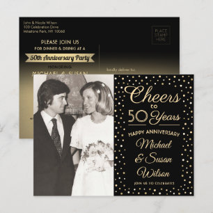 ELK Jubileum 1 Foto Proost Zwart & Goud Party Uitnodiging Briefkaart