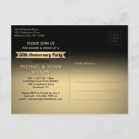 ELK Jubileum 1 Foto Proost Zwart & Goud Party Uitnodiging Briefkaart (Achterkant)