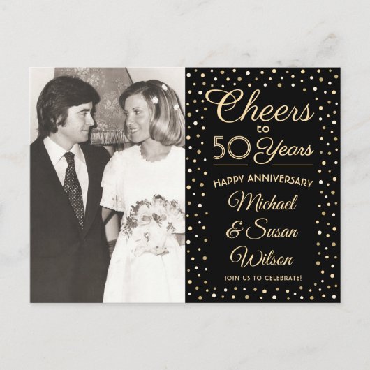 ELK Jubileum 1 Foto Proost Zwart & Goud Party Uitnodiging Briefkaart (Voorkant)