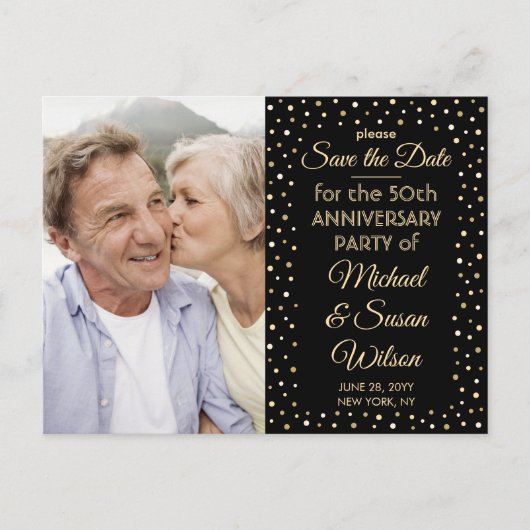 ELK Jubileum 1 Foto Zwart & Goud Save the Date Uitnodiging Briefkaart (Voorkant)