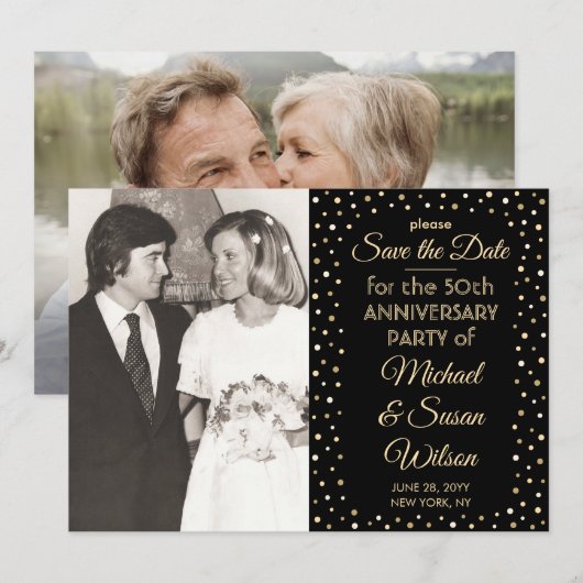 ELK Jubileum 2 Foto Elegant Zwart en Goud Save The Date (Voorkant / Achterkant)