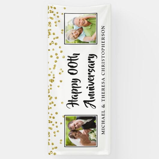 Elk Jubileum Foto's Gold Confetti Spandoek (Verticaal)