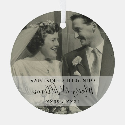 Elk Jubileum jaar kerstbruiloft foto Glas Ornament (Achterkant)