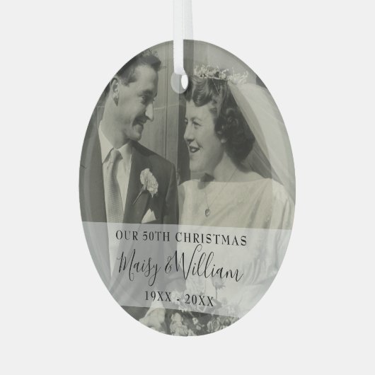 Elk Jubileum jaar kerstbruiloft foto Glas Ornament (Voorkant links)