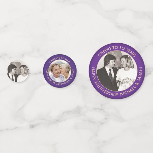 ELK Jubileum juicht Paarse & Gouden 3 Fototafel Confetti (Achterkanten)