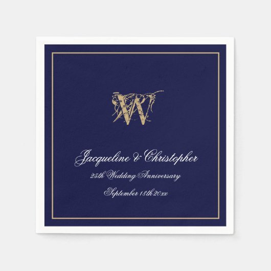 Elk Jubileum Monogram Chic Navy Blue Paper Servet (Voorkant)