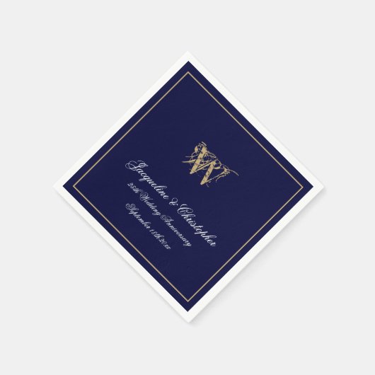 Elk Jubileum Monogram Chic Navy Blue Paper Servet (Hoek)