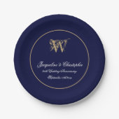 Elk Jubileum Monogram Script Chic Navy Blue Papieren Bordje (Voorkant)