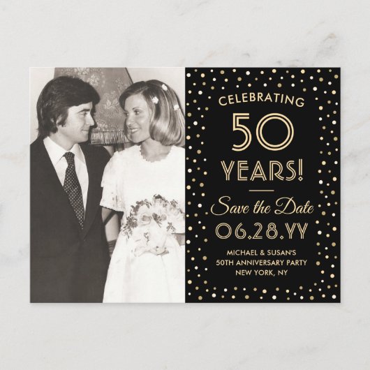 ELK Jubileum Save the Date 2 Foto Zwart & Goud Uitnodiging Briefkaart (Voorkant)