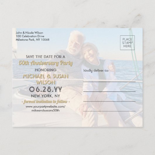 ELK Jubileum Save the Date Black & Gold 2 Foto Uitnodiging Briefkaart (Achterkant)