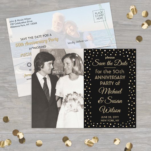 ELK Jubileum Save the Date Black & Gold 2 Foto Uitnodiging Briefkaart
