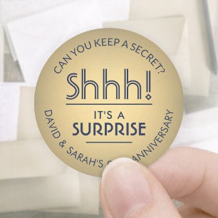 ELK Jubileum Surprise Navy Blue Faux Gold Foil Ronde Sticker