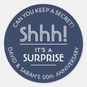 ELK Jubileum Surprise Party Navy Blauw en Wit Ronde Sticker (Voorkant)