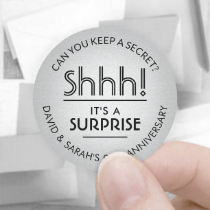 ELK Jubileum Surprise Zwart & Faux Silver Foir Ronde Sticker