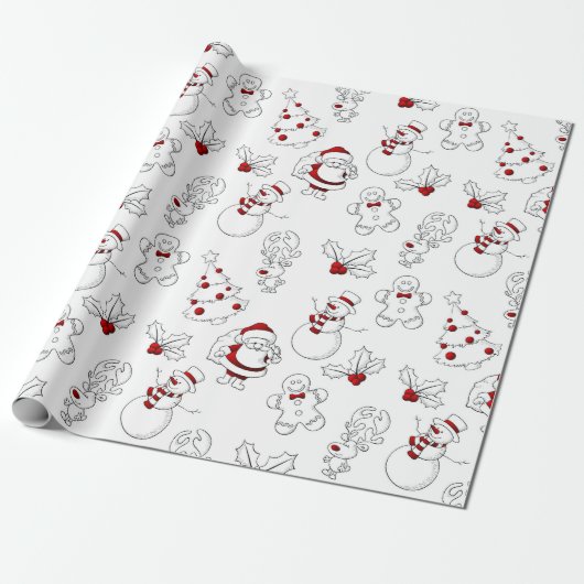 Elk kerstteken rood en wit cadeaupapier (Uitgerold)