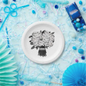 Elk Kleur* Boeket van Schedelrozen Zwart & Wit Papieren Bordje (Feest)