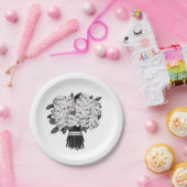 Elk Kleur* Boeket van Schedelrozen Zwart & Wit Papieren Bordje (Feest)