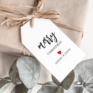 Elk kleurenhart, vrolijk kerstfeest, minimalistisc cadeaulabel