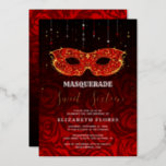 Elk kleurthema Sweet 16 Masquerade Birthday Folie Uitnodiging<br><div class="desc">Kies OM HET EVEN WELK kleurenschema voor deze unieke en luxe echte folie maskerade uitnodigingen. De elegante DIY-sjabloon met kunst van Raphaela Wilson bevat svg-afbeeldingen waarop je kunt klikken en die je kunt aanpassen aan elke gepersonaliseerde kleur. Dit betekent dat uw masquerade verjaardagsuitnodigingen om het even welke kleur rozen, 2-toonmasker,...</div>