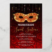 Elk kleurthema Sweet 16 Masquerade Birthday Folie Uitnodiging (Voorkant)
