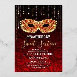 Elk kleurthema Sweet 16 Masquerade Birthday Folie Uitnodiging