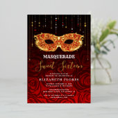 Elk kleurthema Sweet 16 Masquerade Birthday Folie Uitnodiging (Staand Voorkant)