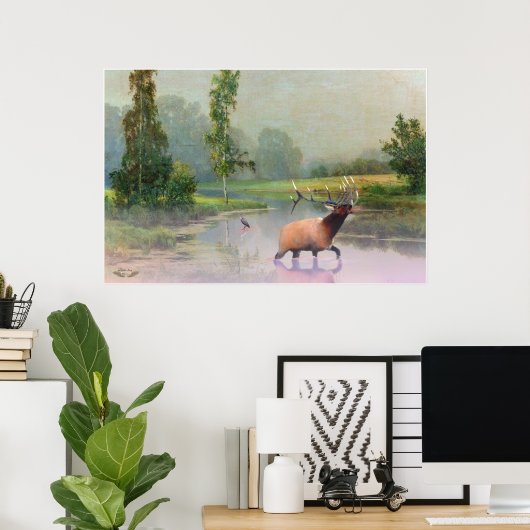 Elk kruising Misty River print (Thuiskantoor)