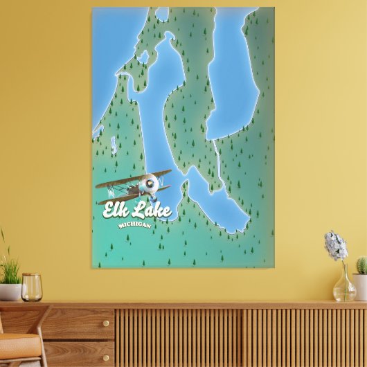 Elk Lake Michigan-kaart Canvas Afdruk (Insitu (Woonkamer))