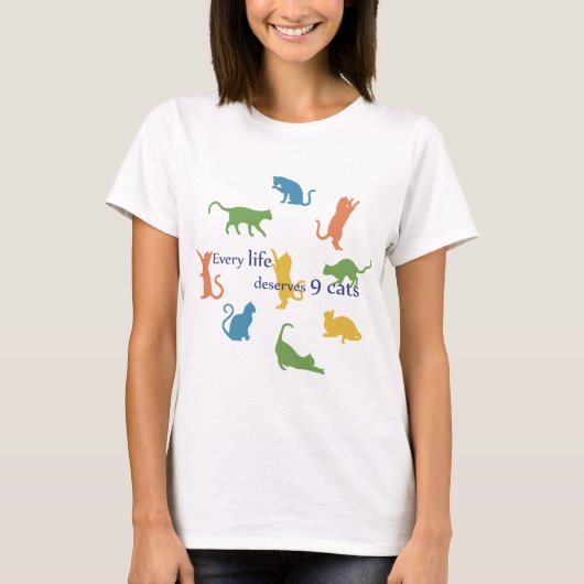Elk leven verdient 9 katten grappige kat Humor T-shirt (Voorkant)