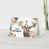 Elk met ballonnen en Party Pet Wildlife Birthday Kaart (Voorkant)