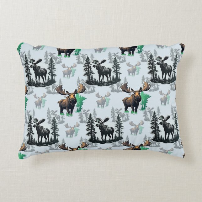 Elk Moose Antlers Herten Patroon Ontwerp Accent Kussen (Voorkant)