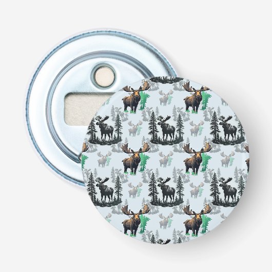 Elk Moose Antlers Herten Patroon Ontwerp Button Flesopener (Voorkant)