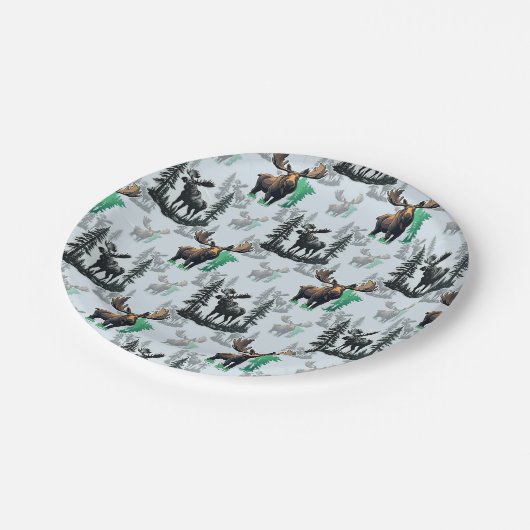 Elk Moose Antlers Herten Patroon Ontwerp Papieren Bordje (Gekanteld)