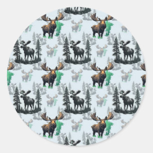 Elk Moose Antlers Herten Patroon Ontwerp Ronde Sticker