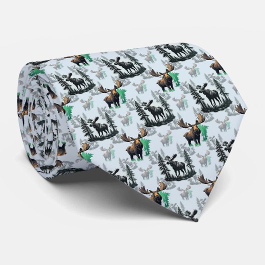 Elk Moose Antlers Herten Patroon Ontwerp Stropdas (Opgerold)