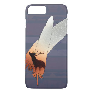  Elk Native American Feather Navy Blue iPhone 8/7 Plus Hoesje