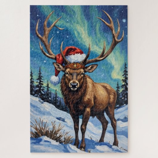 Elk Noble Bull Under the Northern Lights Hat Legpuzzel (Verticaal)