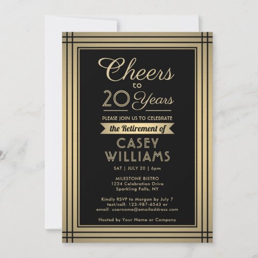 ELK nummer Pensioen Partij Cheers Zwart en Goud Kaart (Voorkant)