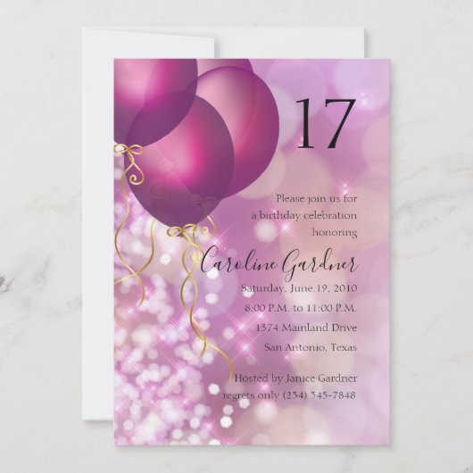 Elk nummer verjaardag roze ballonnen uitnodiging (Voorkant)