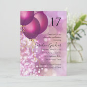 Elk nummer verjaardag roze ballonnen uitnodiging (Staand voorkant)