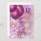 Elk nummer verjaardag roze ballonnen uitnodiging (Voorkant / Achterkant)