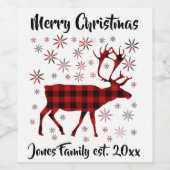 Elk ontwerp, sneeuwvlokken, rood buffelpatroon wijn etiket (Enkel label)